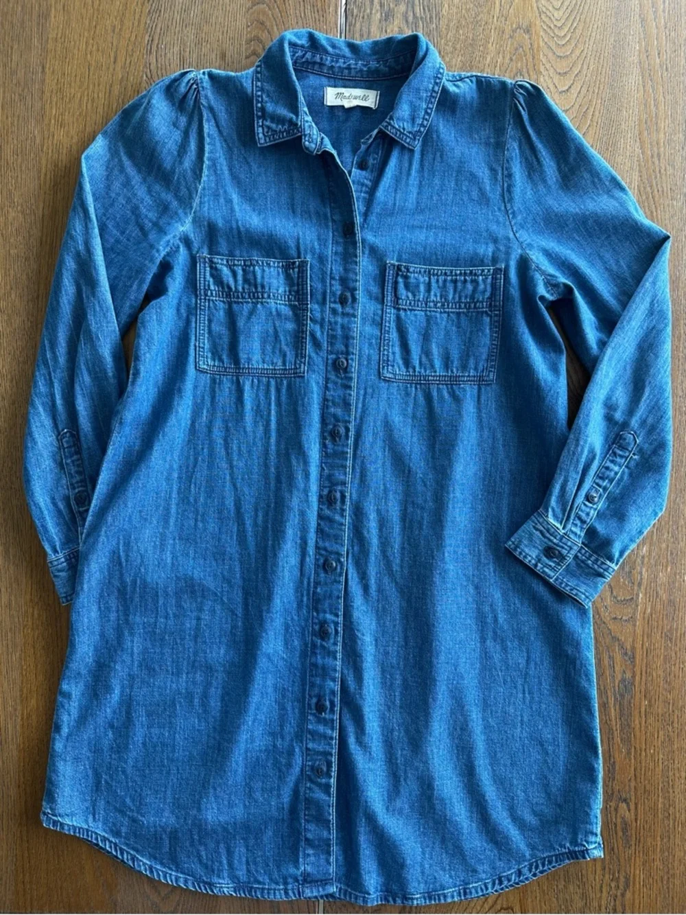Madewell Denim Puff-Sleeve Shirt Dress Blue Casual in Harris Wash Women’s Size S - Picture 2 of 11